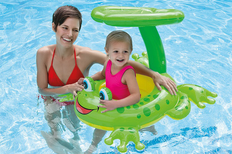 Phao bơi Intex xỏ chân ếch xanh có mái che