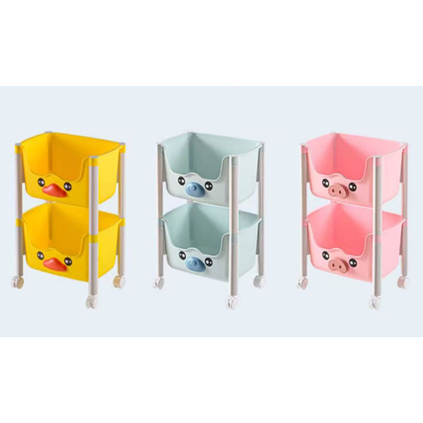 Kệ 2 tầng có bánh xe hình thú màu vàng